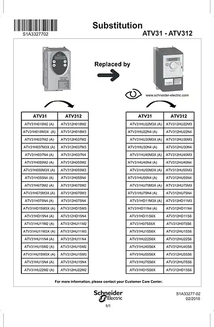 schneider施耐德Instruction Sheet substitution ATV31-ATV312